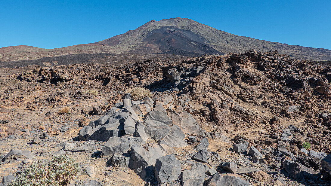 Pico Viejo, zweithöchster Vulkan der Kanaren, Flankenkrater und erstarrter Lavastrom, Teneriffa, Kanarische Inseln, Spanien