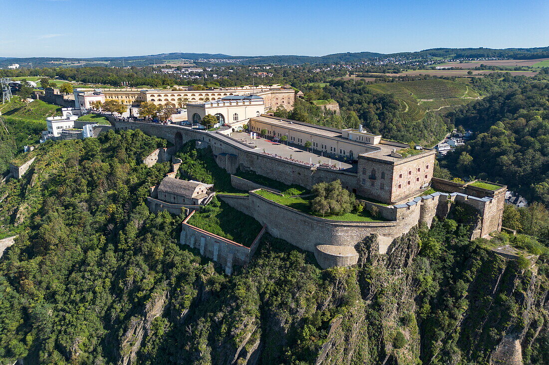 Luftaufnahme der Festung Ehrenbreitstein, Koblenz, Rheinland-Pfalz, Deutschland, Europa