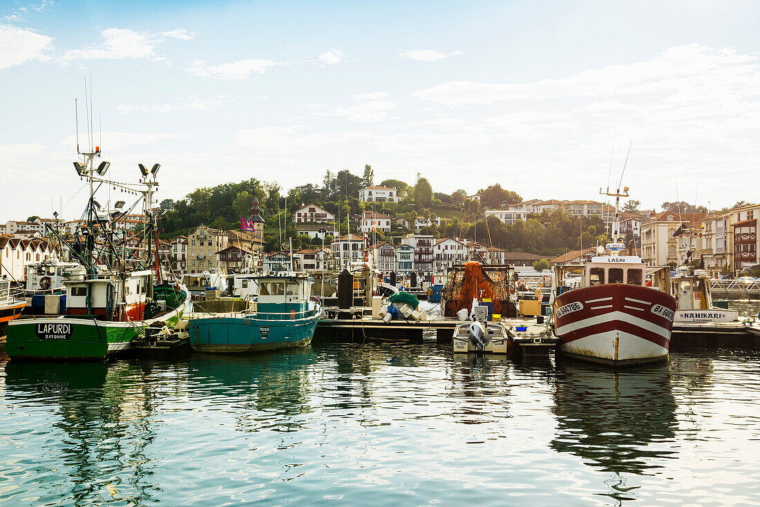 Fishing boats in the harbor, Saint-Jean-de-Luz, Aquitaine region, Pyrénées-Atlantiques department, Atlantic Ocean, France