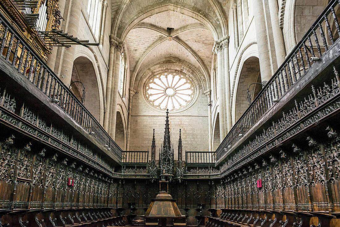 Chorgestühl in der Kathedrale Santa Maria, Tudela, Navarra, Spanien