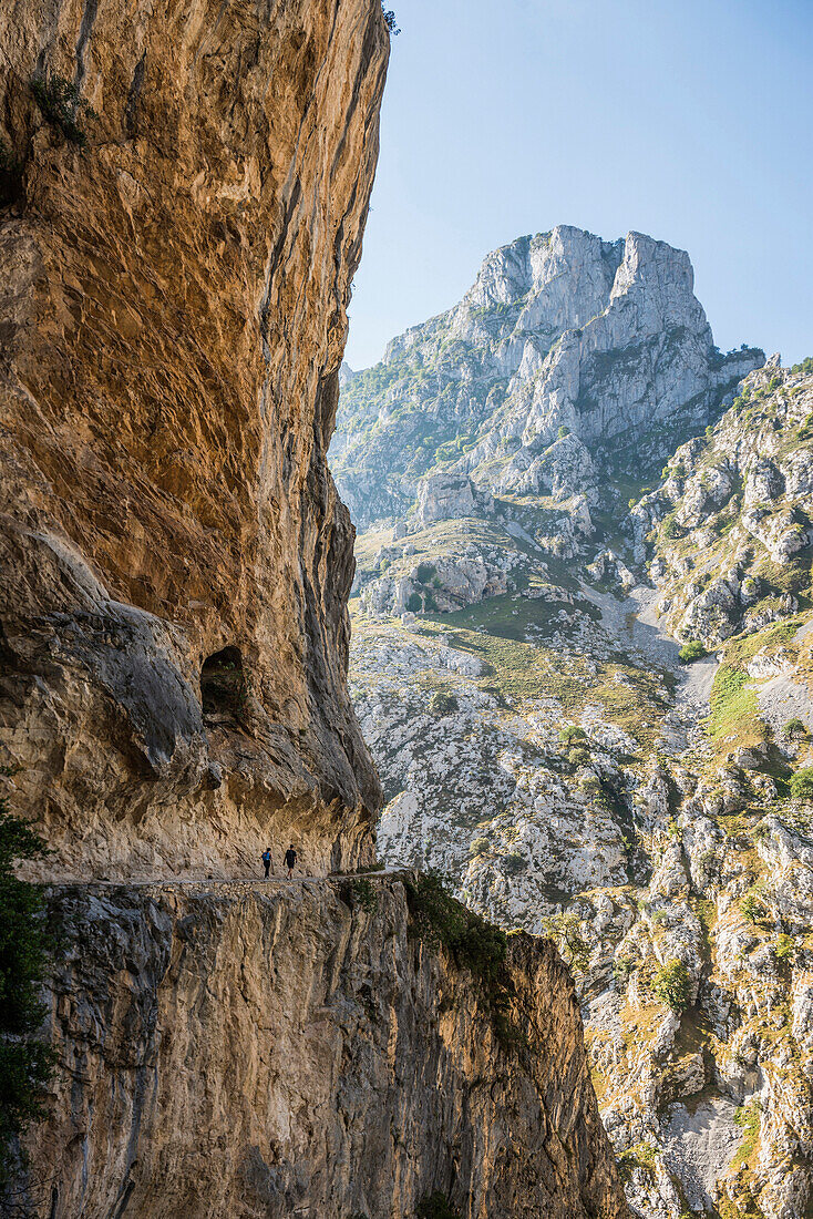 Hiking trail through the Cares Gorge, Rio Cares, Picos de la Europa National Park, Cain, Castilla y León, Cantabria, Northern Spain, Spain