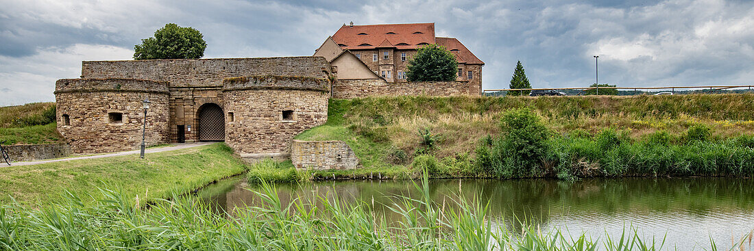 The Heldrungen moated castle combines many styles and was built in the 7th century. expanded into a fortress based on the French model, Thuringia, Germany