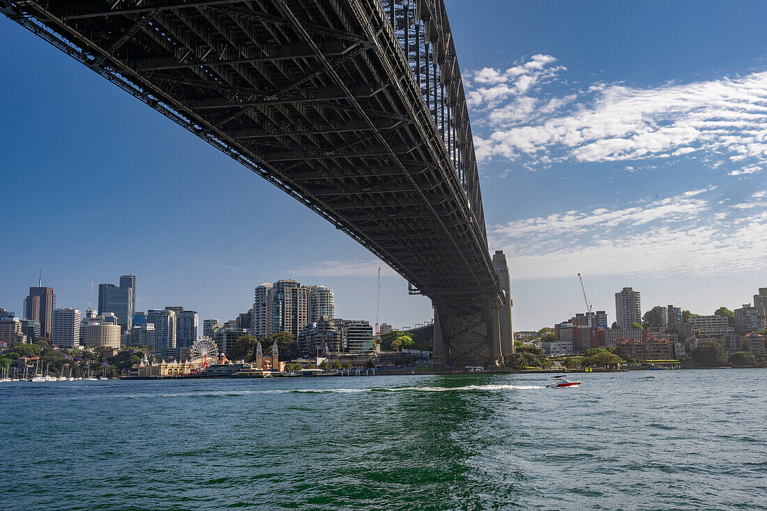 Sydney Harbor Bridge from alongside Sydney Harbor