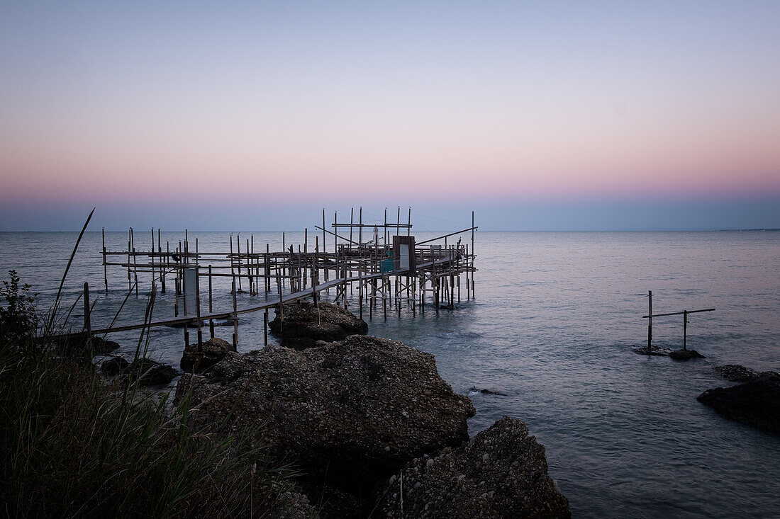 View of a Trabocco pile dwelling, Vasto, Abruzzo, Chieti Province, Italy, Europe