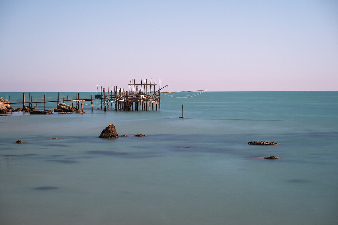 View of a Trabocco pile dwelling, Vasto, Abruzzo, Chieti Province, Italy, Europe