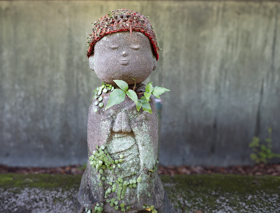 View of Jizo statues (Kosodate Jizo-son) guardian deity of children, Zojoji Temple, Tokyo, Japan, Asia