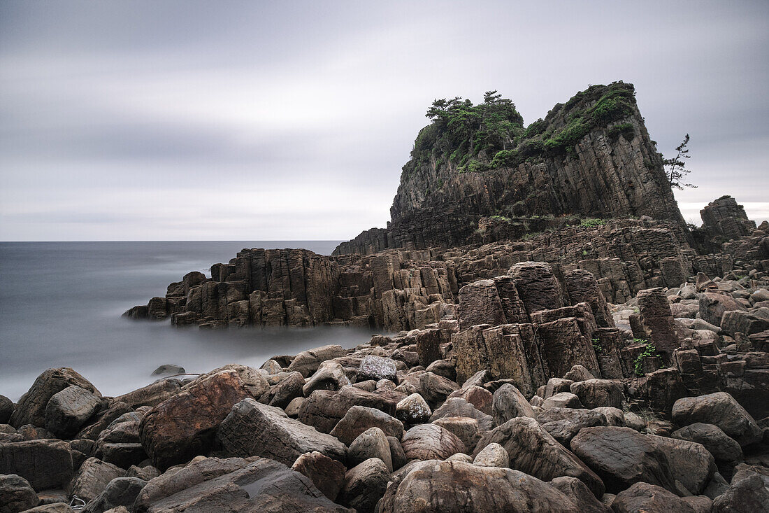 Cliffs in Mikuni, Japan, old cliffs by the sea, Sakai, Fukui Prefecture, Japan