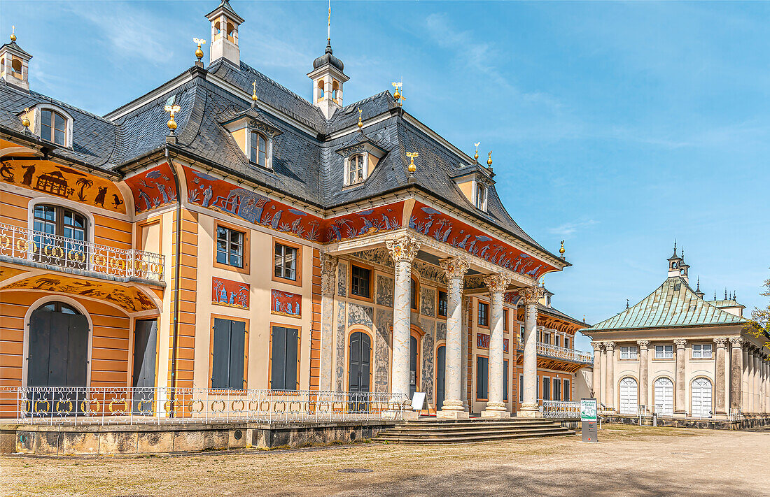 Mountain palace in Pillnitz Castle Park in spring, Dresden, Saxony, Germany