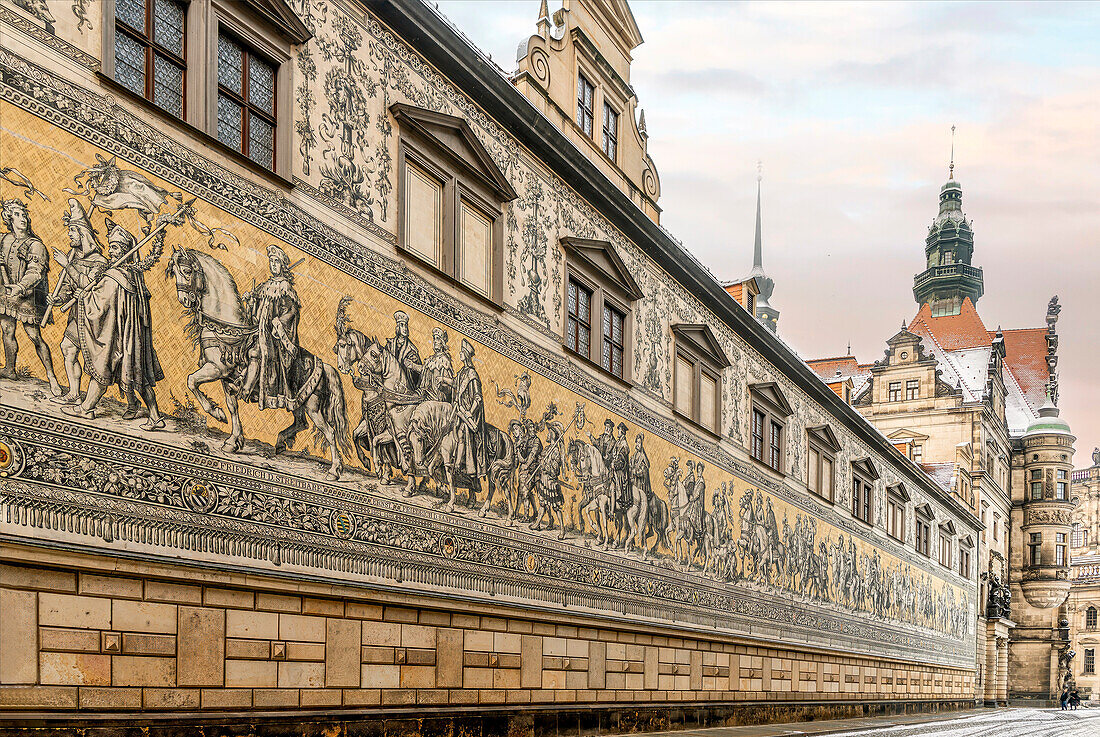 Procession of princes mural on the outside of the stable yard on Schlossplatz in Dresden, Saxony, Germany