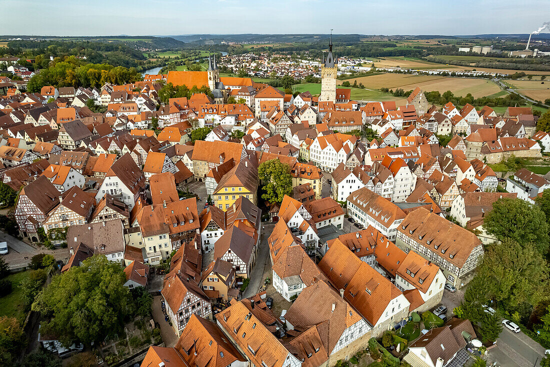 City view of Bad Wimpfen seen from the air, Kraichgau, Baden-Württemberg, Germany