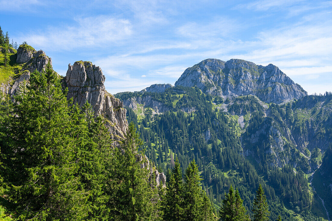View from the Tegelberghaus to the Hoher Straußberg, Ammergau Alps, Schwangau, Swabia, Alps, Pre-Alps, Bavarian Alps, Allgäu, Swabia, Upper Swabia, Northern Limestone Alps, Bavaria, Germany