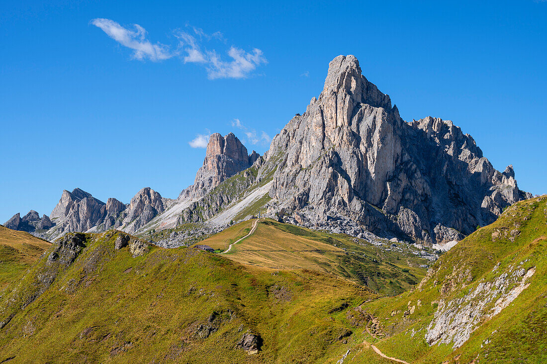 Kl. Lagazuoi, Monte Averau and Gusela in the evening light, Cortina d&#39;Ampezzo, Cadore province of Belluno, Alto Adige, South Tyrol, Alps, Dolomites, Italy