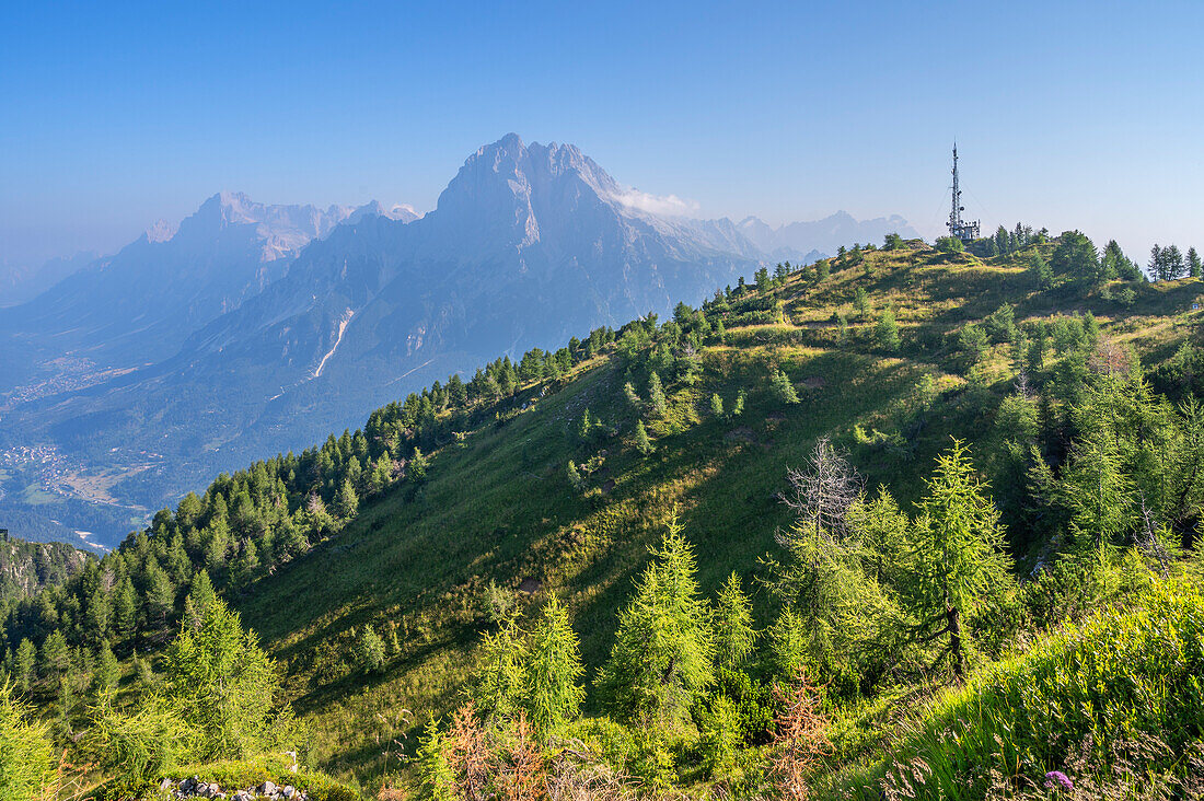 Blick vom Monte Rite zum Antelao, Val di Zoldo, Provinz Belluno, Dolomiten, Venetien, Italien