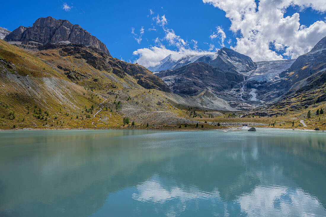 Turtmannsee with a view of the Bishorn (4151m), Valais Alps, Alps, Swiss Alps, Valais, Switzerland