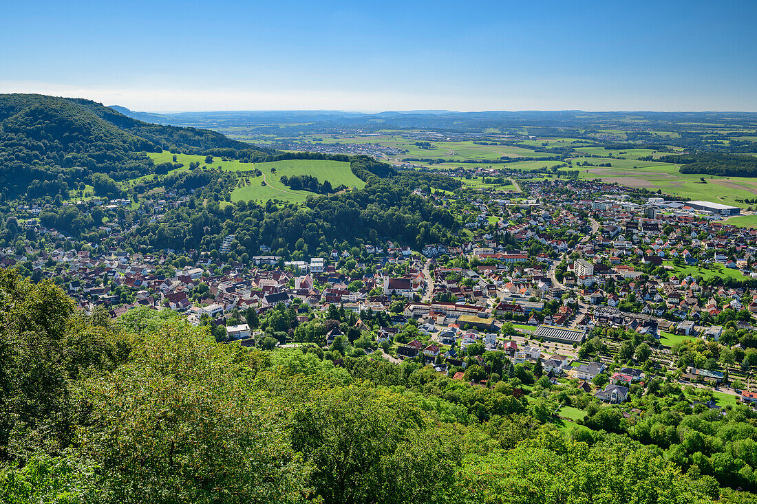 View from the noise rock to Heubach, Rosenstein, Swabian Alb, Baden-Württemberg, Germany