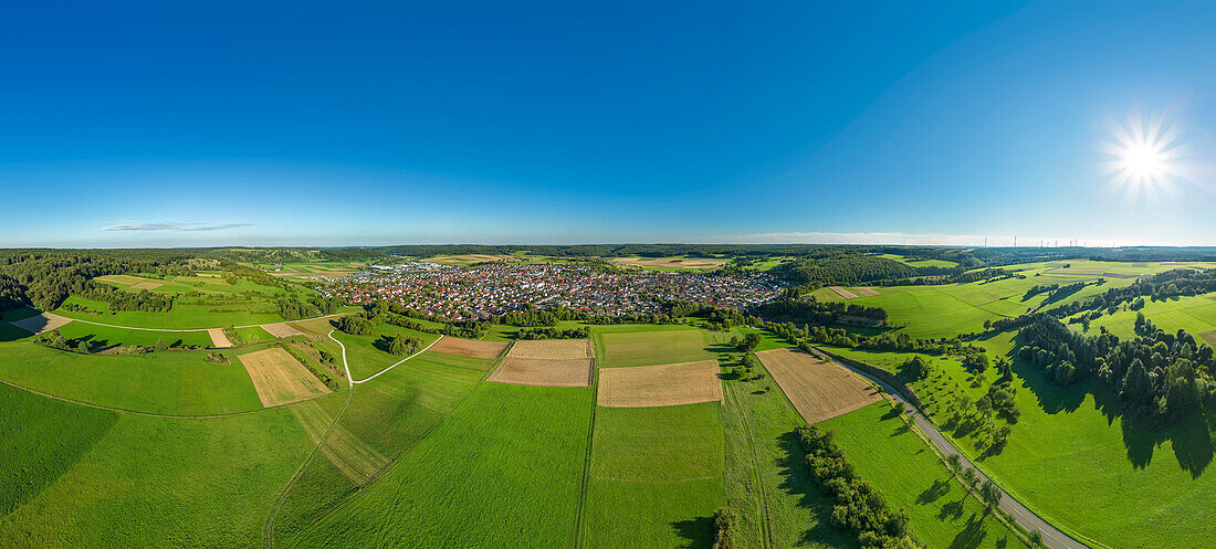 Panorama of the Steinheim Basin, meteorite impact, Steinheim, Swabian Alb, Baden-Württemberg, Germany