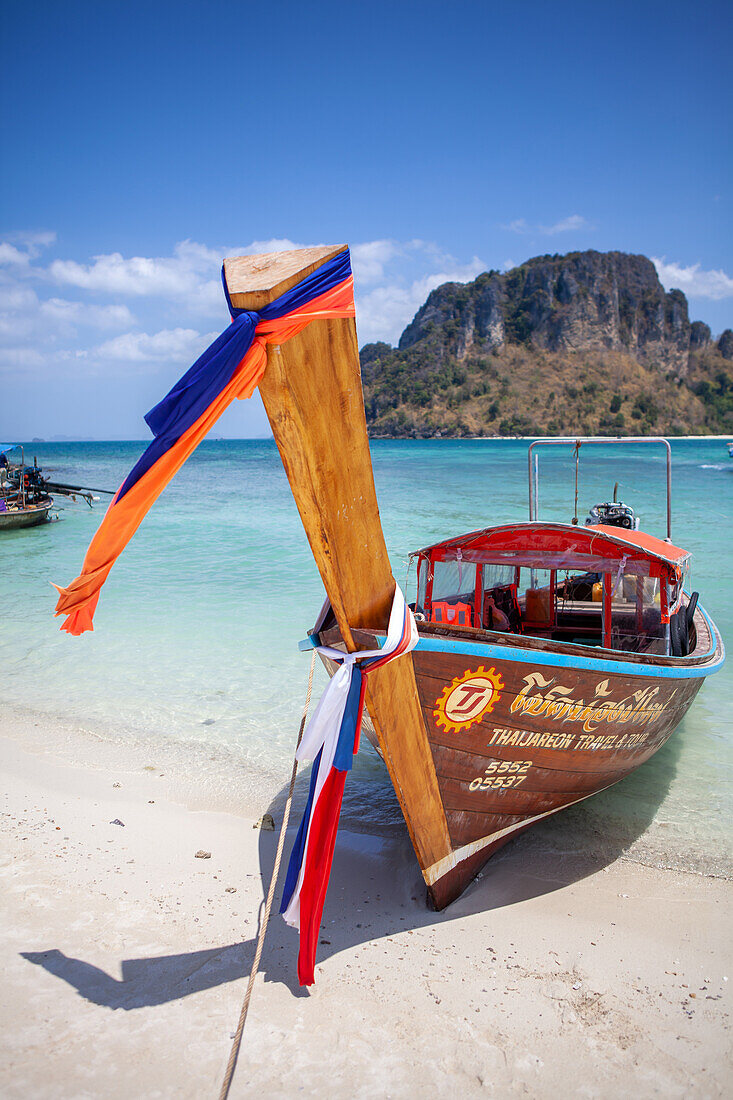  Tourist boat on the beach, Krabi, Thailand 