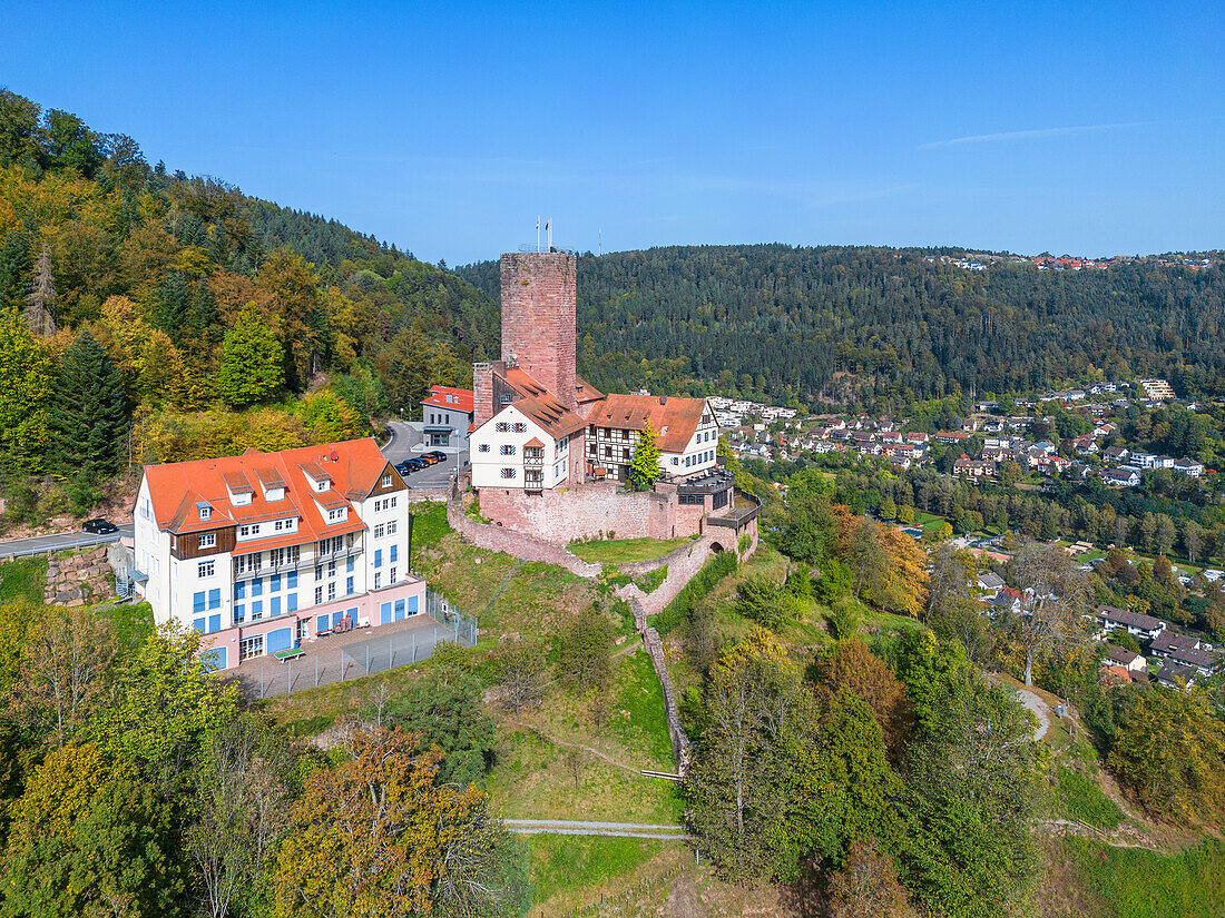  Aerial view of Liebenzell Castle, Bad Liebenzell, Black Forest, Baden-Württemberg, Germany 