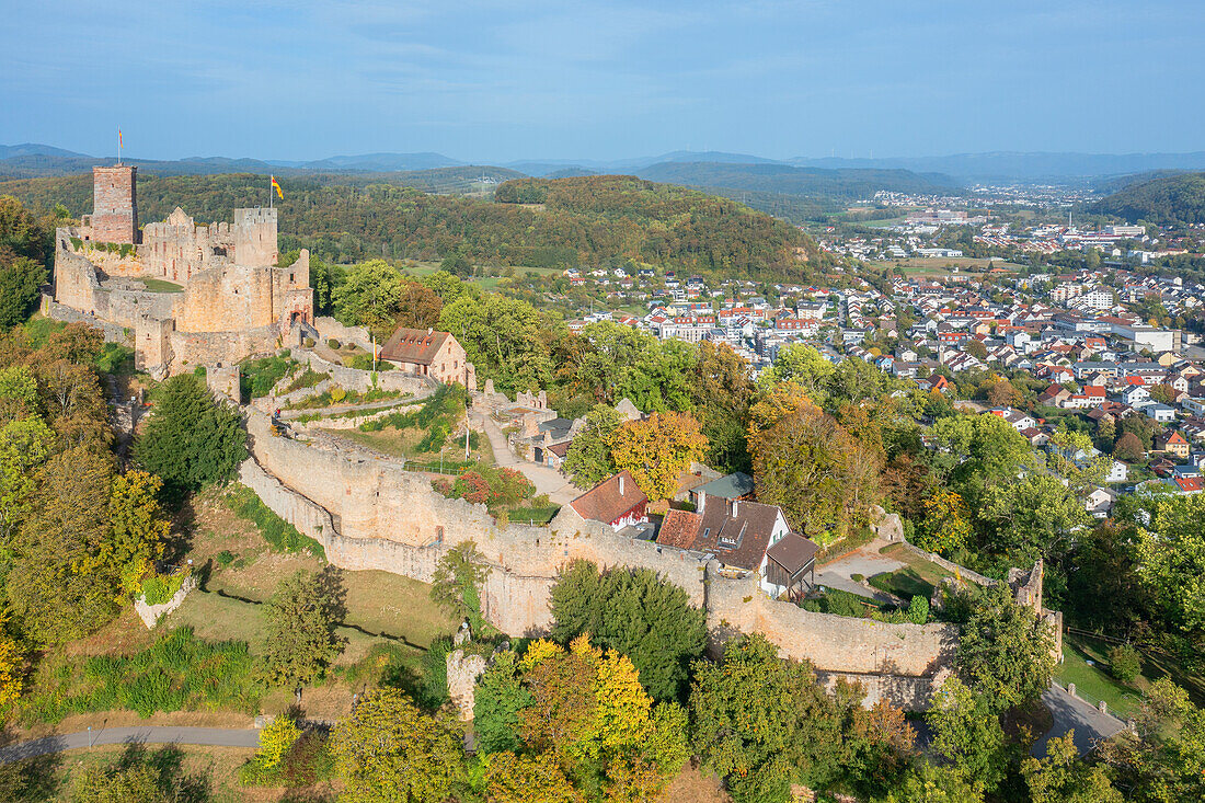  Aerial view of Rötteln Castle in Haagen, district of Lörrach in Markgräfler Land, Lörrach, Markgräflerland, Baden-Württemberg, Germany 