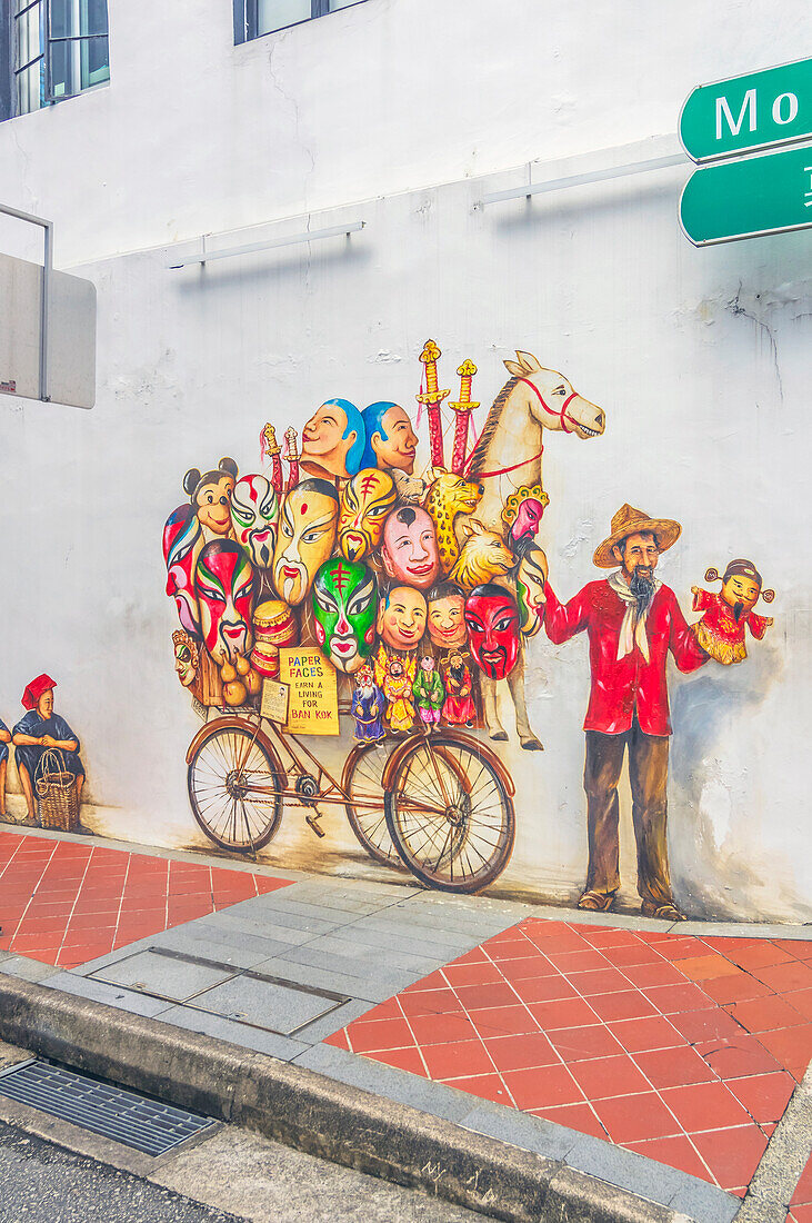  Streets in the Chinatown district, murals, Singapore, Asia 