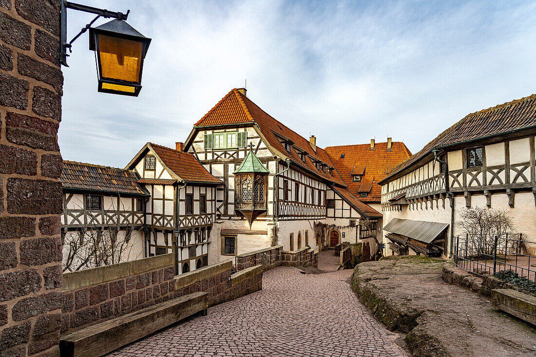  Bailiwick with the Nuremberg bay window, Wartburg, UNESCO World Heritage Site in Eisenach, Thuringia, Germany  