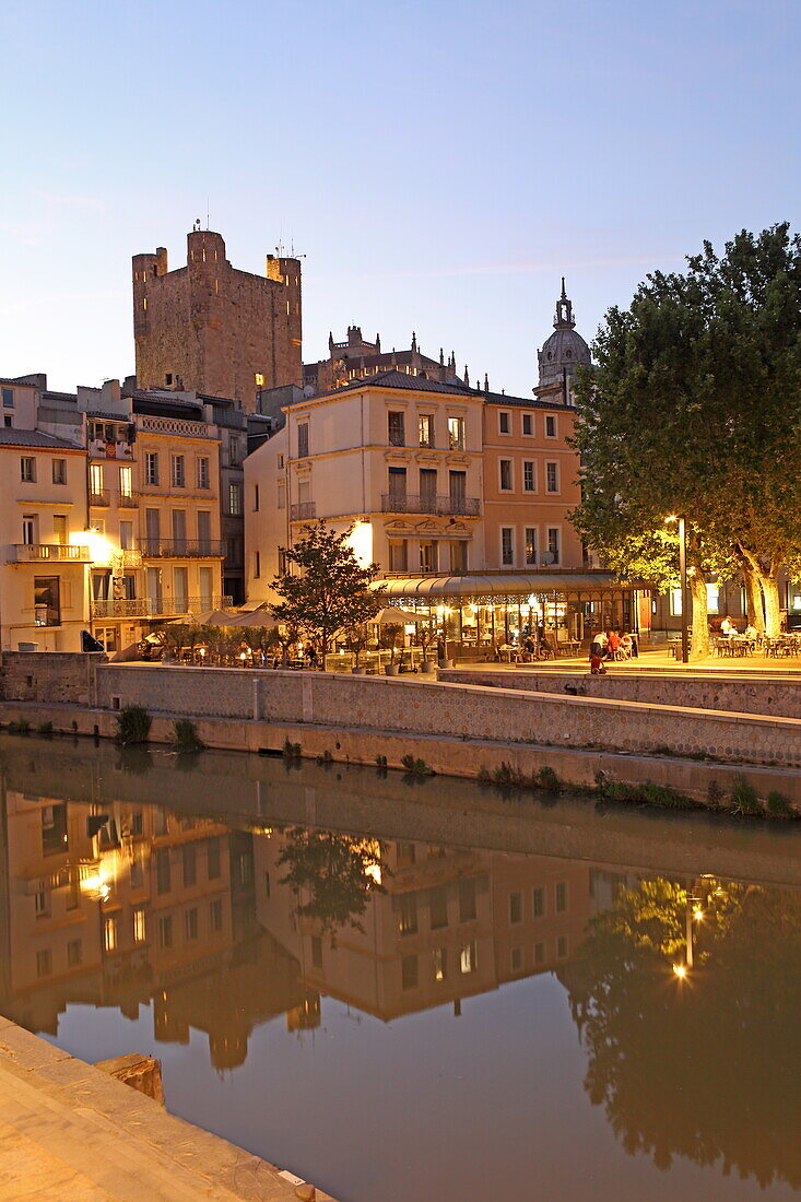 Abendstimmung am Kanal, Canal de la Robine, Narbonne, Département Aude, Okzitanien, Frankreich