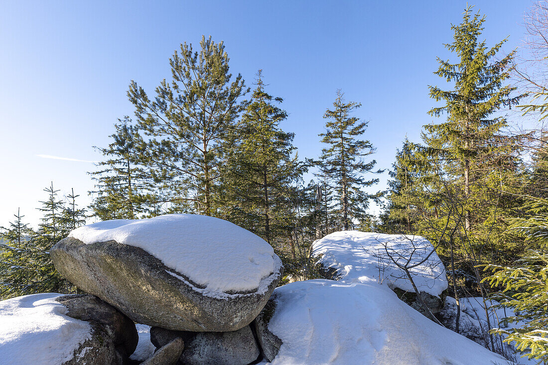  Winter in the Fichtelgebirge, Luisenburg, Bad Alexanderbad, Wunsiedel, Upper Franconia, Franconia, Bavaria, Germany, Europe 