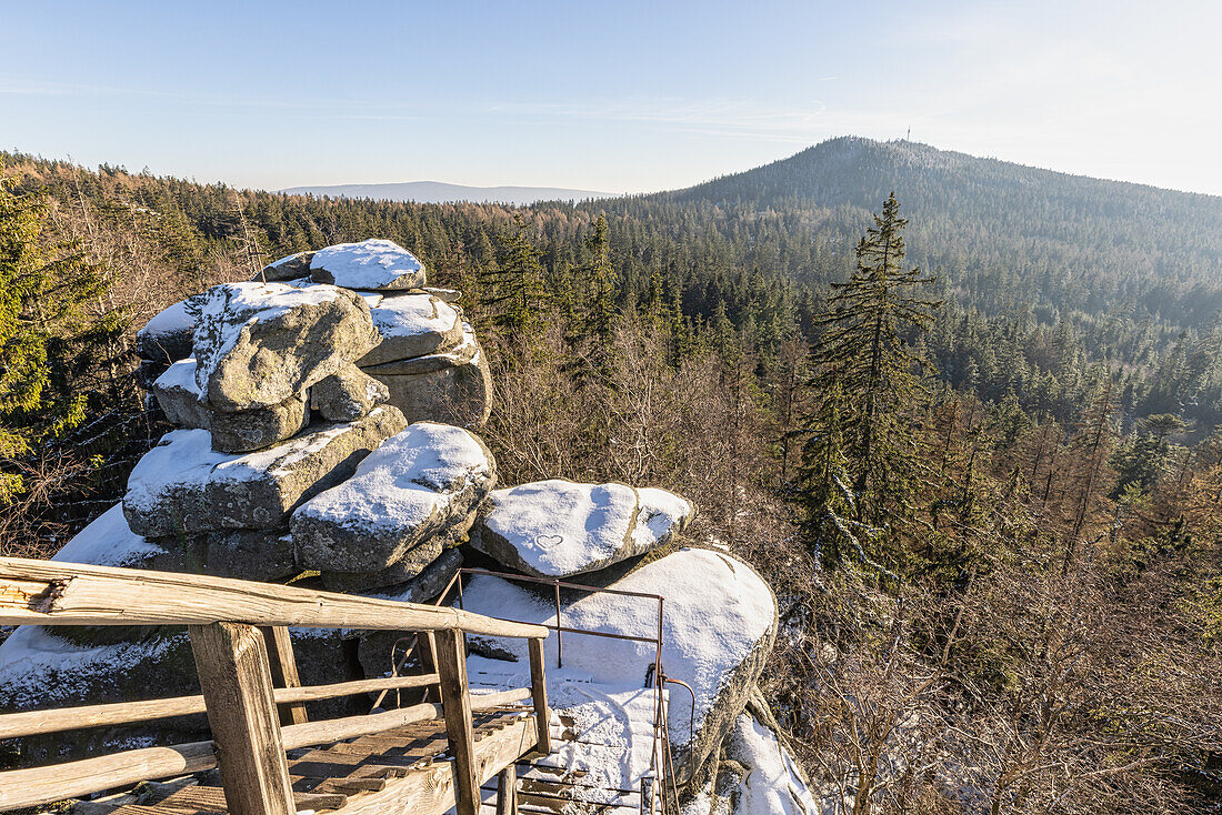  View from Haberstein in the Fichtelgebirge, Luisenburg, Wunsiedel, Upper Franconia, Franconia, Bavaria, Germany, Europe 