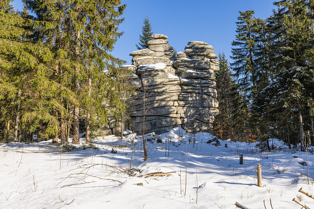  Granite rocks in the Fichtelgebirge, Weißenstadt, Schneeberg, Upper Franconia, Franconia, Bavaria, Germany, Europe 