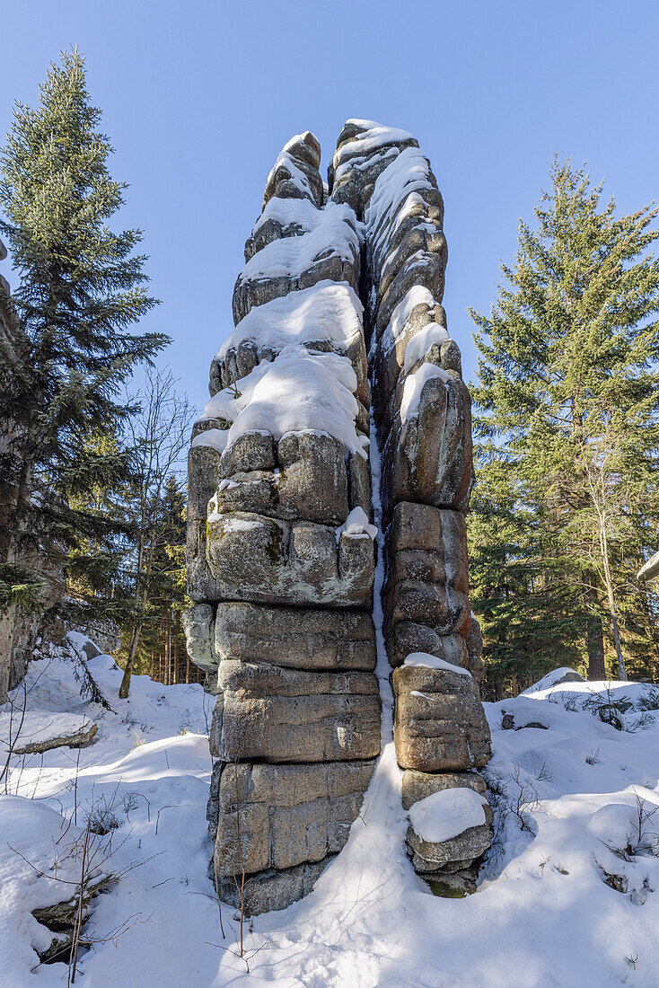  Granite rocks in the Fichtelgebirge, Rudolphstein, Weißenstadt, Schneeberg, Upper Franconia, Franconia, Bavaria, Germany, Europe 