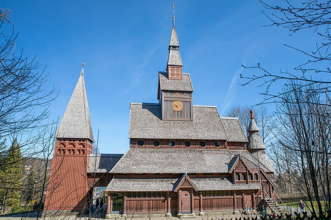 Historische Stabkirche in Hahnenklee im Harz, Goslar, Niedersachsen, Deutschland