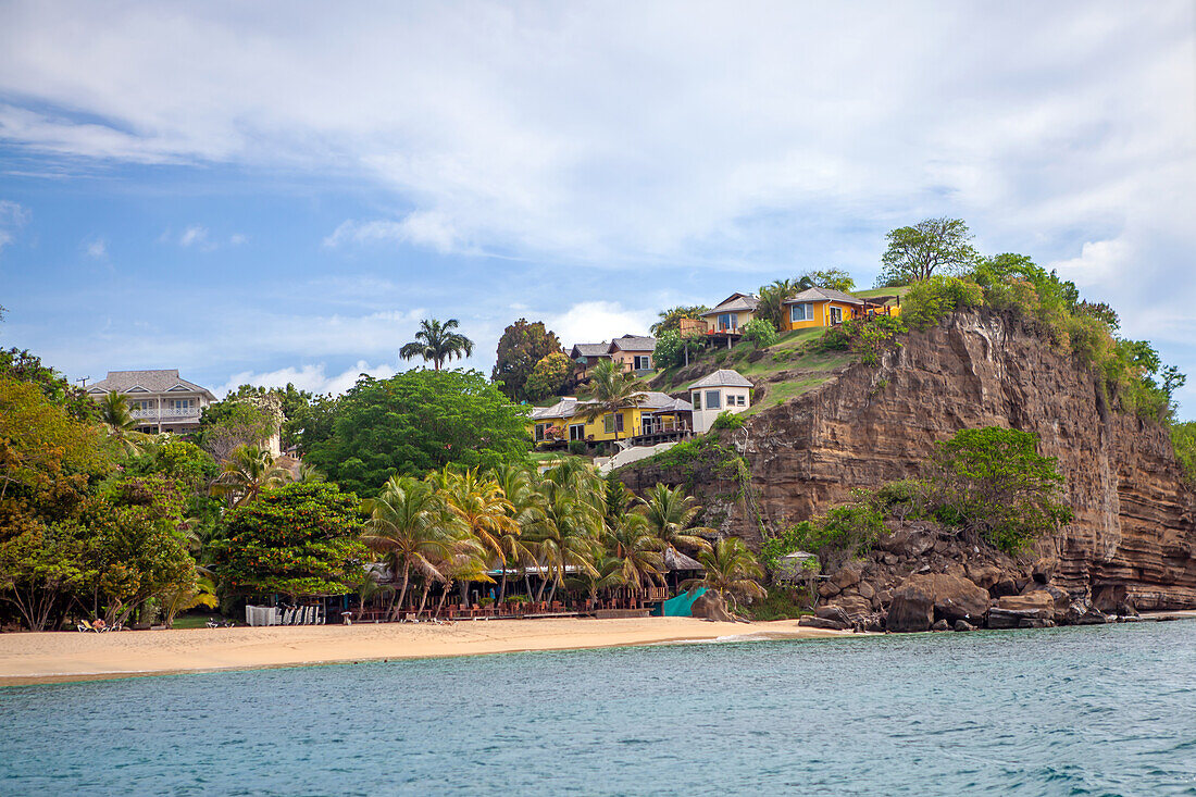  Colorful houses on the Caribbean coast south of St. George&#39;s, Grenada, Caribbean 