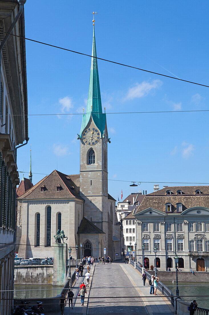  Minster Bridge and Fraumünster Church, Zurich, Switzerland, Helvetia 