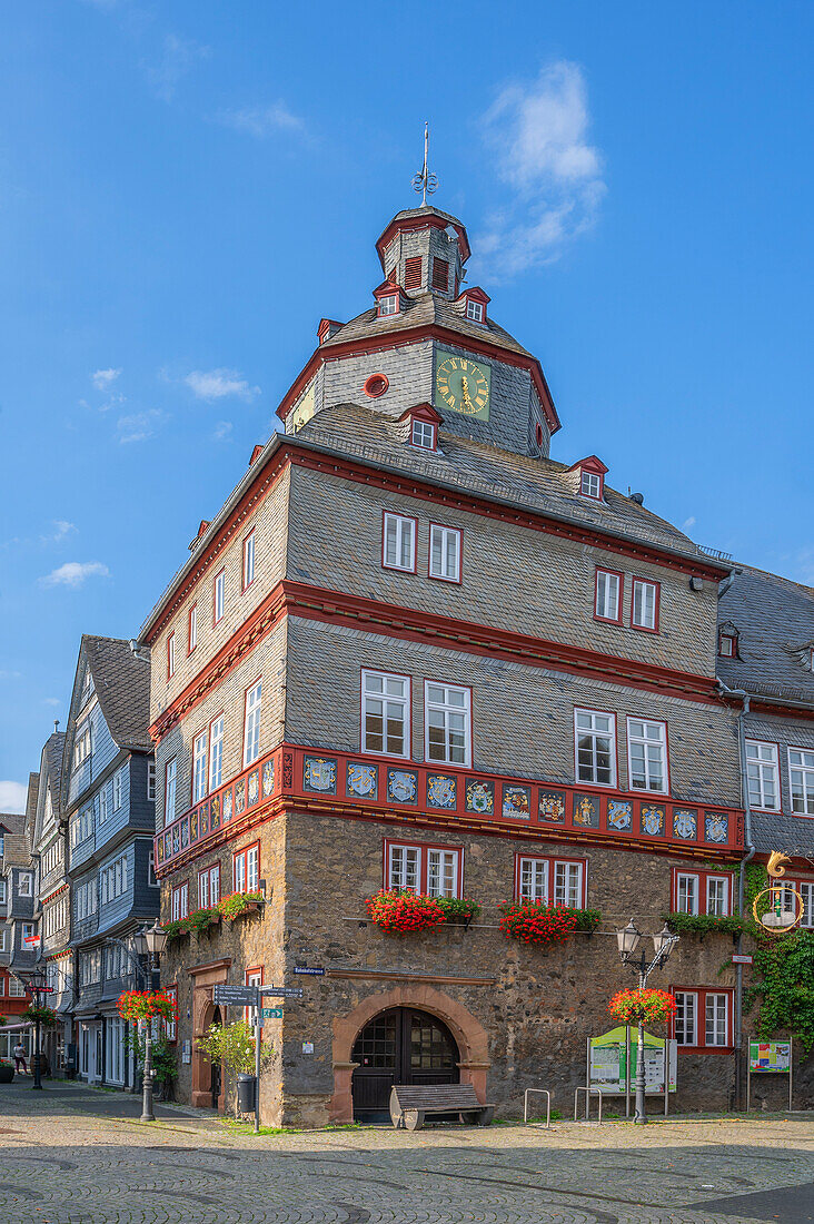 Marktplatz mit Rathaus und Fachwerkhäusern, Herborn, Dilltal, Lahn-Dill-Kreis, Hessen, Deutschland