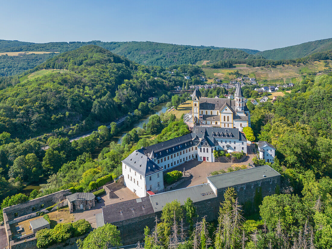 View of the Arnstein monastery in the Lahntal near Obernhof, Lahn, Rhineland-Palatinate, Germany 