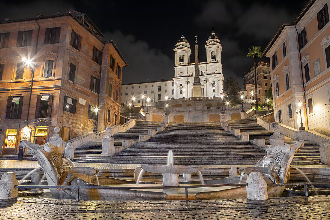 Spanische Treppe bei Nacht, Piazza di Spagna, Langzeitbelichtung, Rom, Latium, Italien