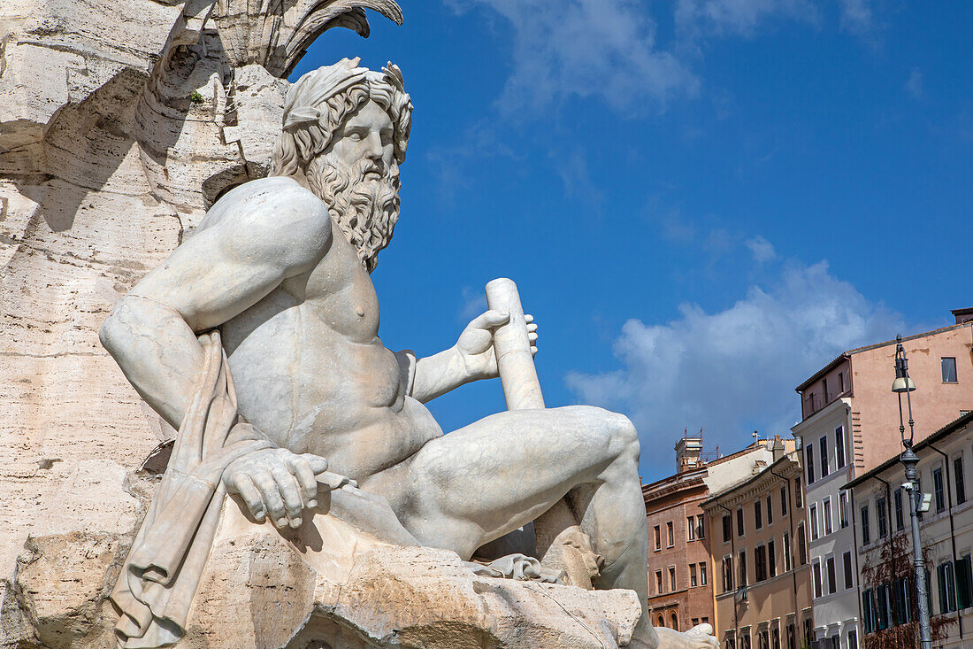  Figure on the Fontana di Fiumi, Piazza Navona, Rome, Lazio, Italy 
