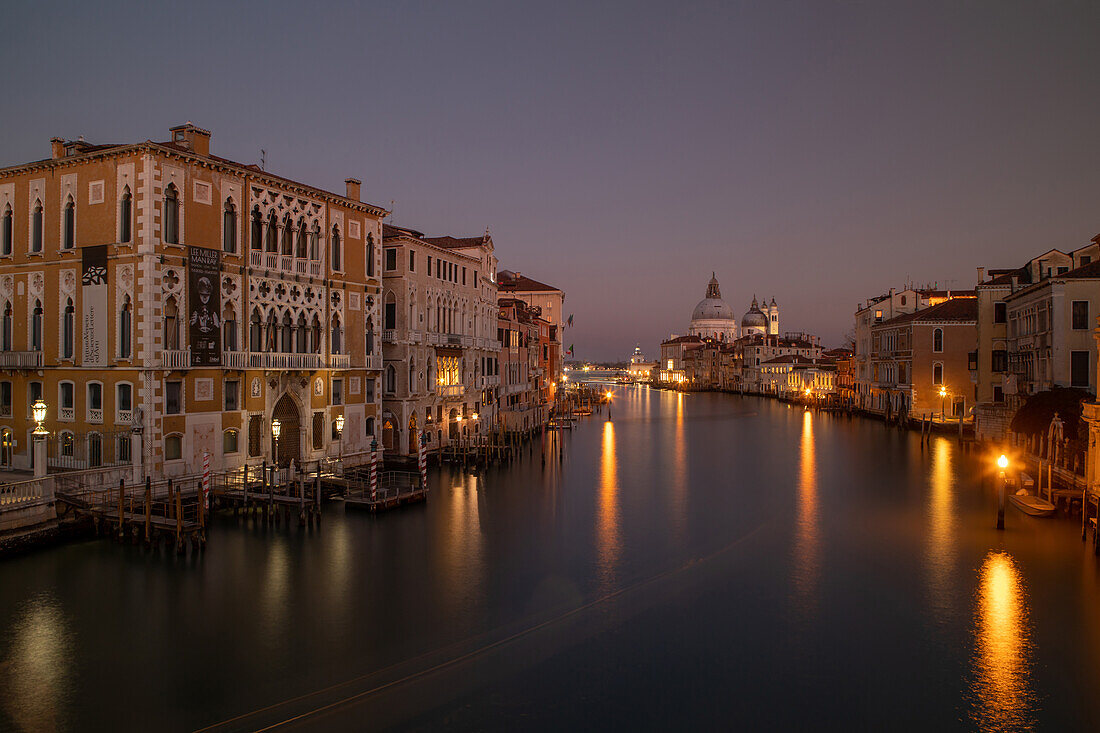 Night shot on the Grand Canal, long exposure, Grand Canal, Santa Maria della Salute, Venice, Veneto, Italy 