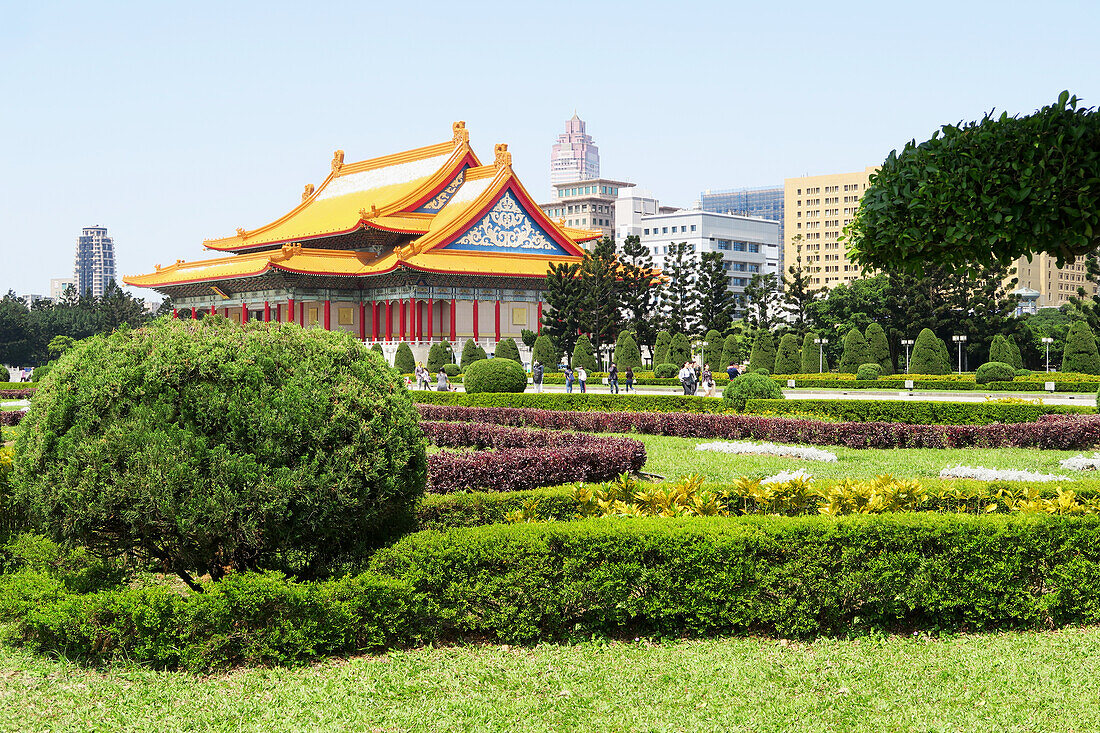  Pagoda buildings on the Chiang Kai-shek Memorial Park grounds in Taipei, Taiwan.  