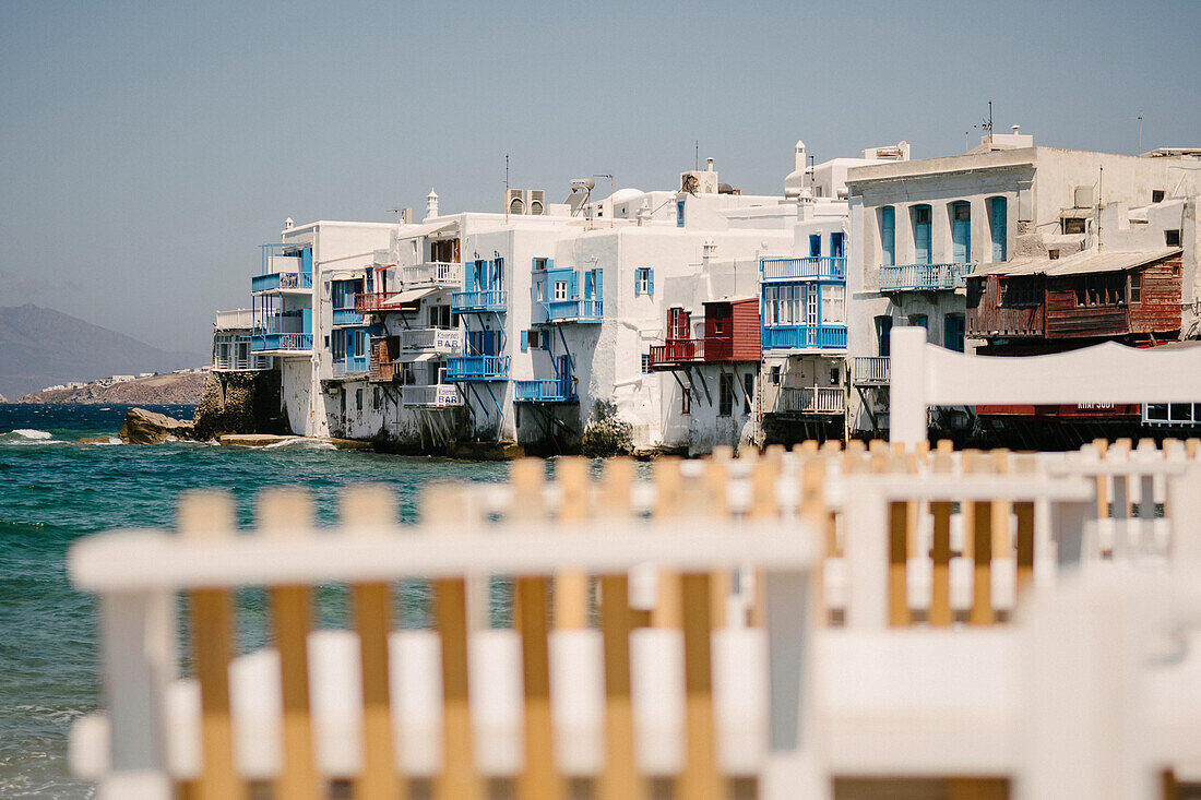 High winds, Mykonos Town, Greece.