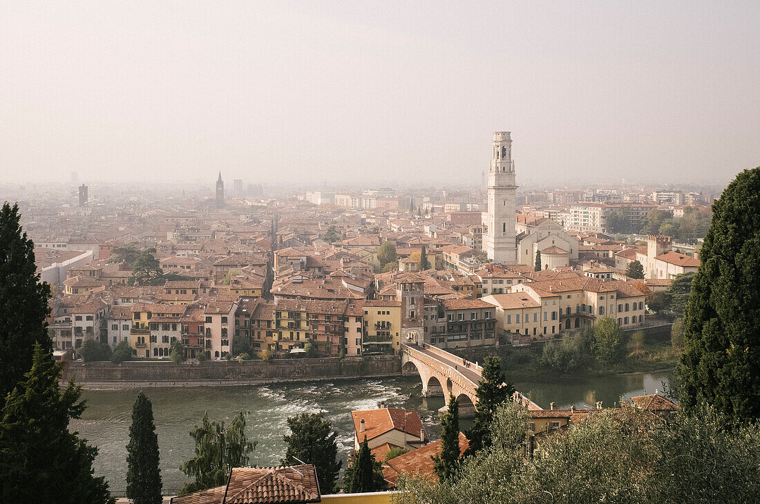 View to Verona, Italy, overlooking the river Adige