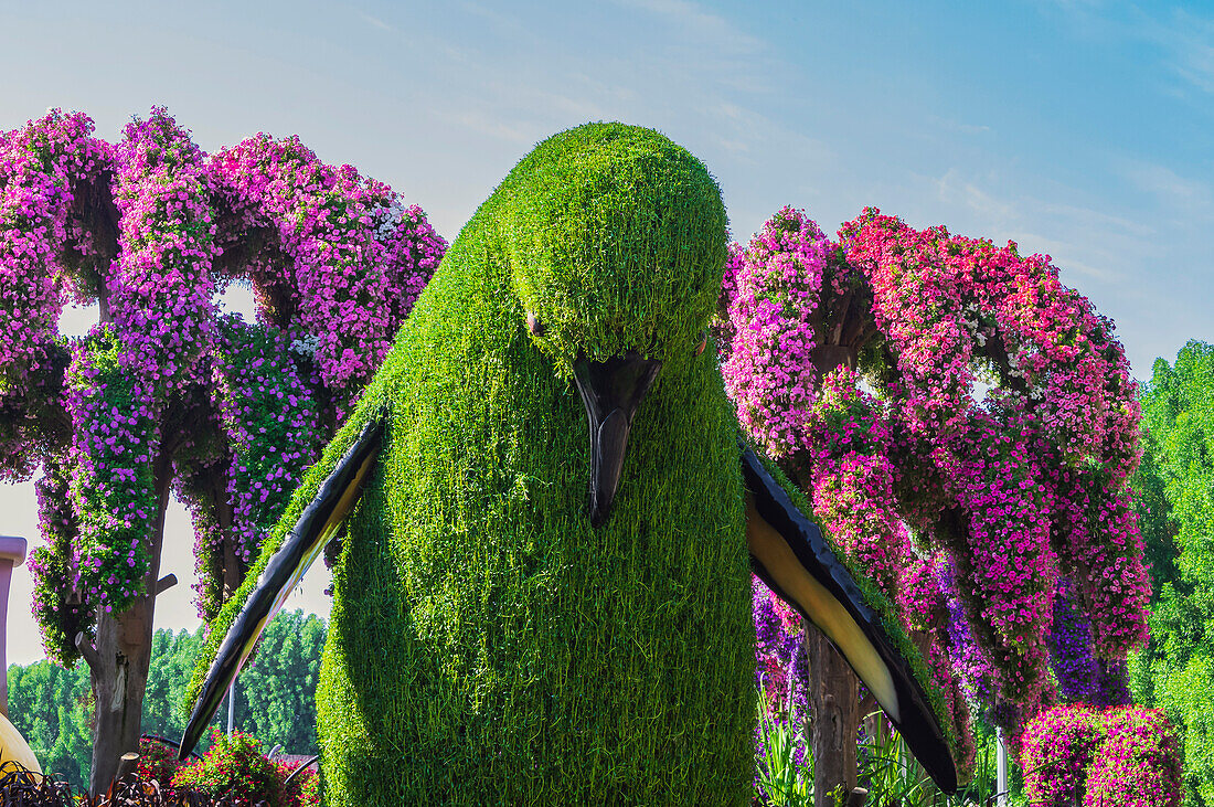 Tierskulpturen aus Blumen, Der Blumenpark 'Miracle Garden', Dubai, Vereinigte Arabische Emirate, Arabische Halbinsel, Naher Osten