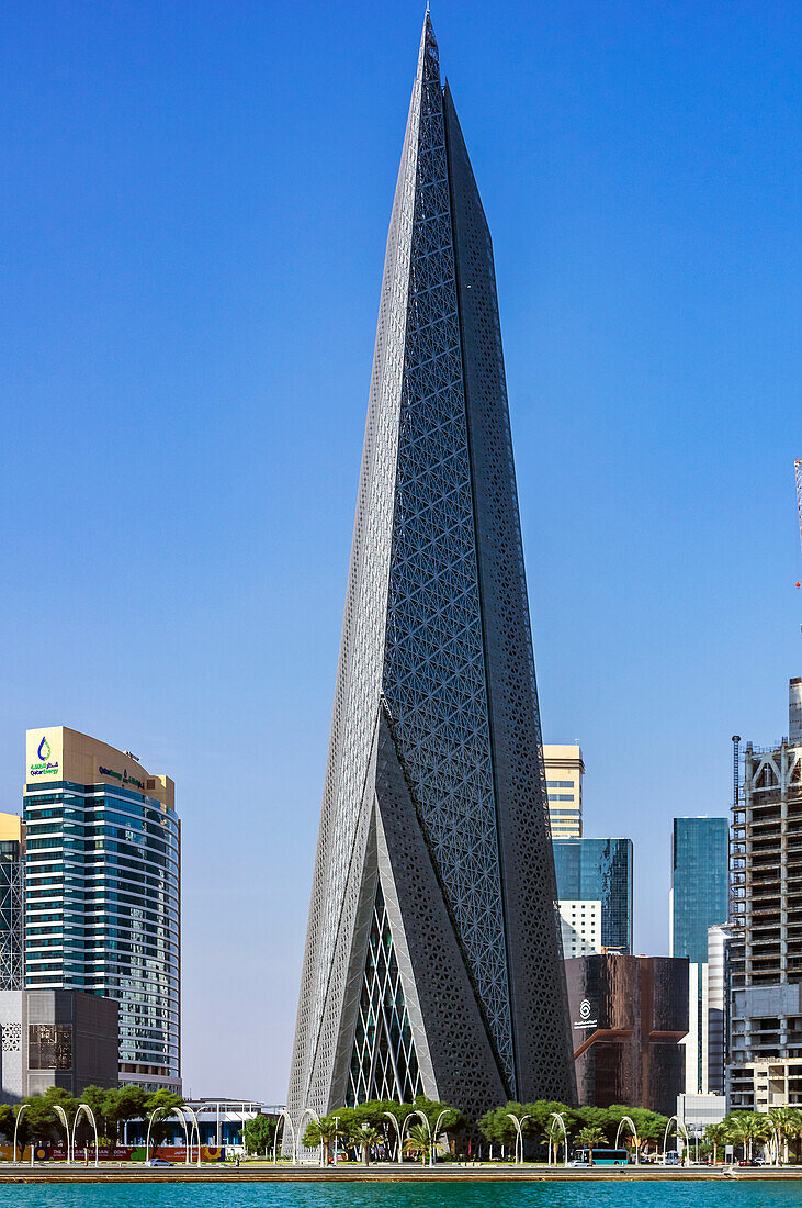  Harbor views with skyscrapers and ships in Doha, capital of Qatar in the Persian Gulf. 