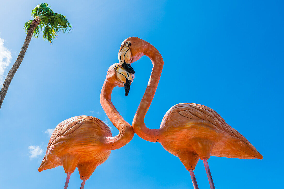  Flamingo sculpture at the harbor, Oranjestad, Aruba, Netherlands, Lesser Antilles 
