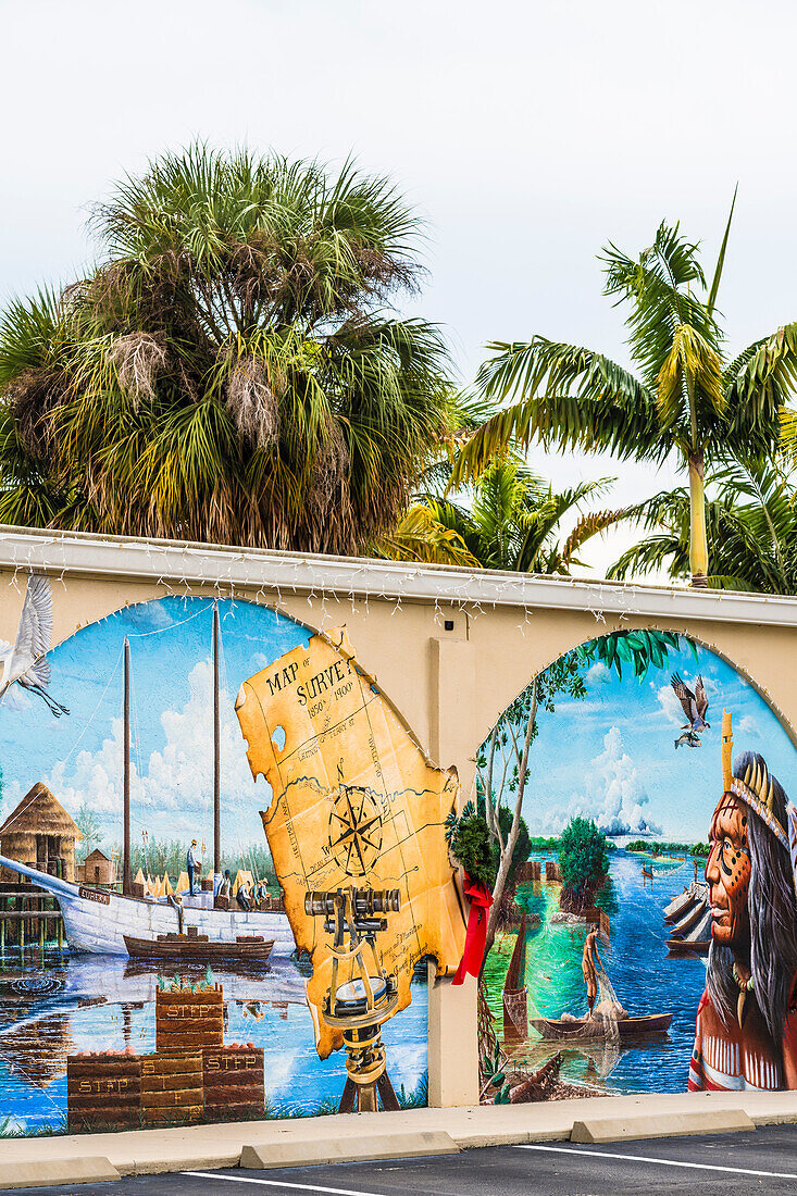  Mural on a garage, Florida History, Bonita Springs, Florida, USA 