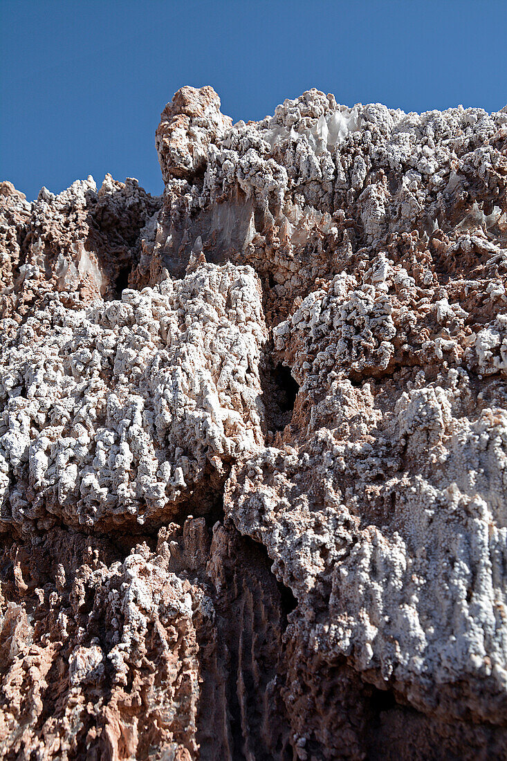  Chile; Northern Chile; Antofagasta Region; Atacama Desert; at San Pedro de Atacama; Cordillera del Sal; Valle de la Luna; bizarre rock formation; covered with salt crusts 