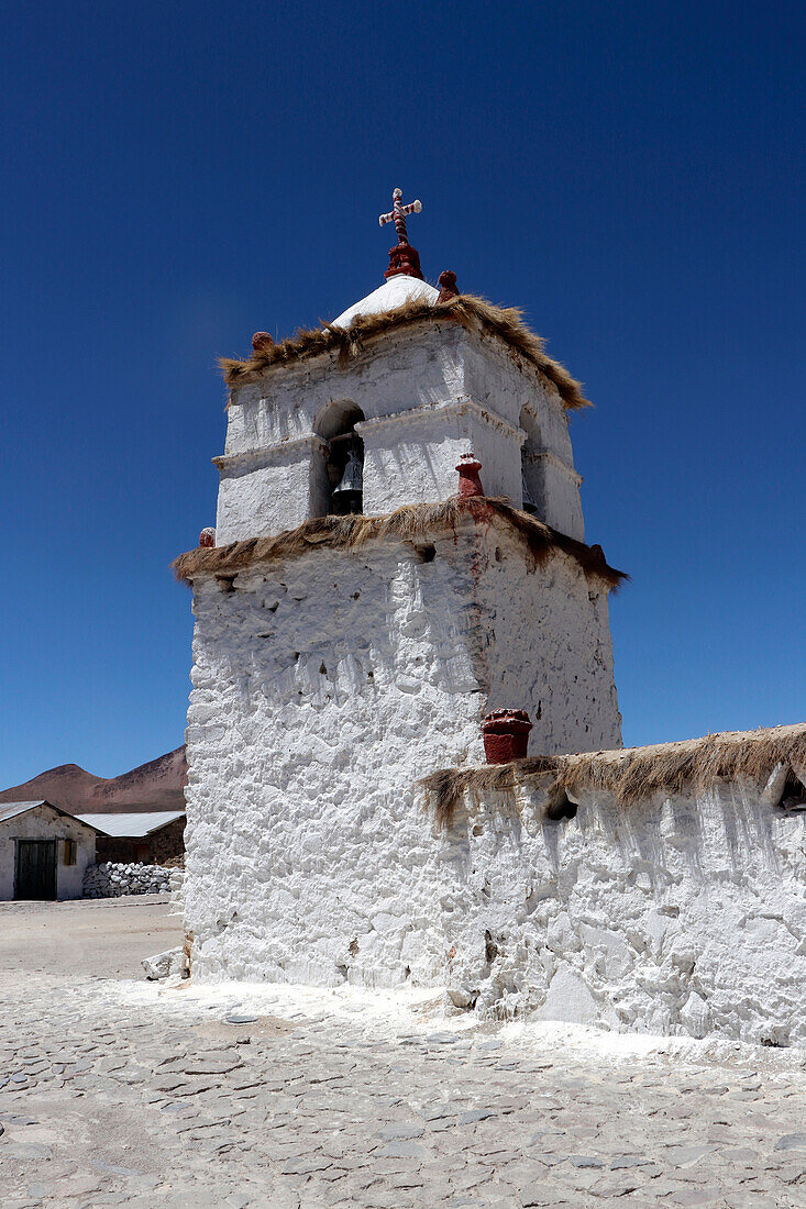  Chile; northern Chile; Arica y Parinacota Region; on the border with Bolivia; Lauca National Park; Parinacota Village; Church 