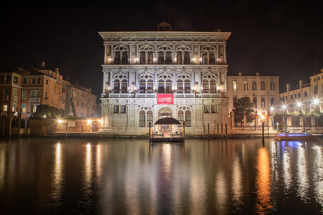  Casino di Venezia on the Grand Canal at night, Venice, Italy 