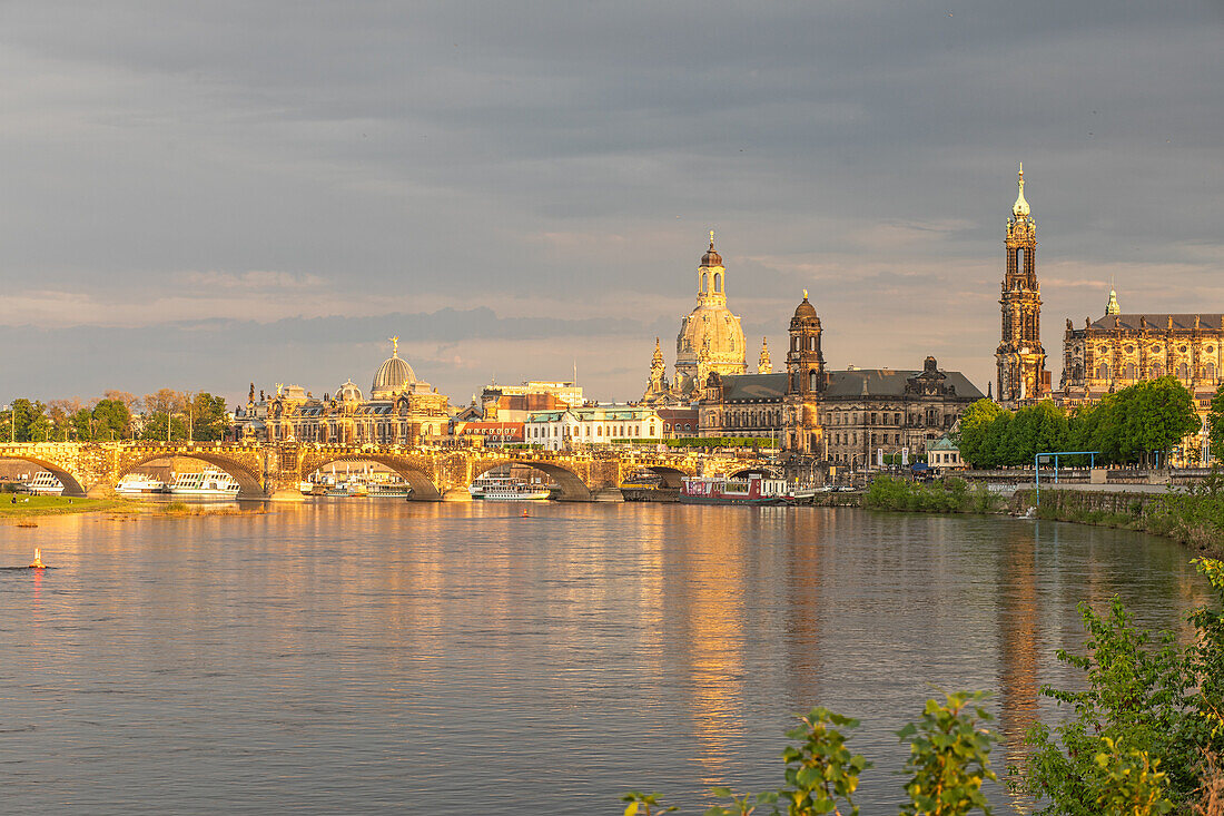  Evening in Dresden, Elbe, Saxony, Germany, Europe 