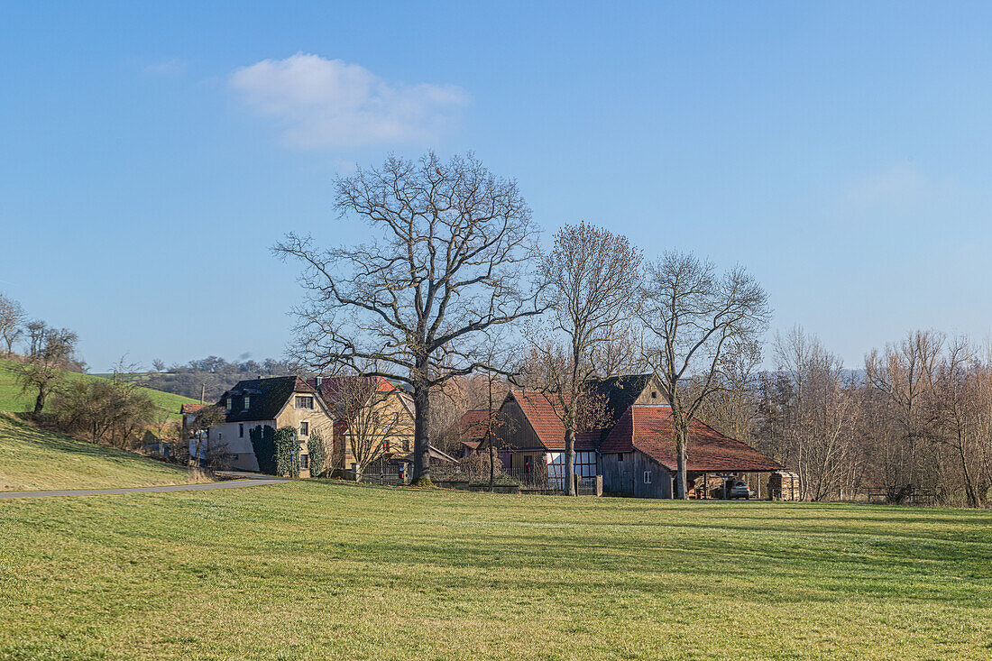 Sonniger Tag bei der Nierenmühle, Mönchsondheim, Iphofen, Kitzingen, Unterfranken, Franken, Bayern, Deutschland, Europa